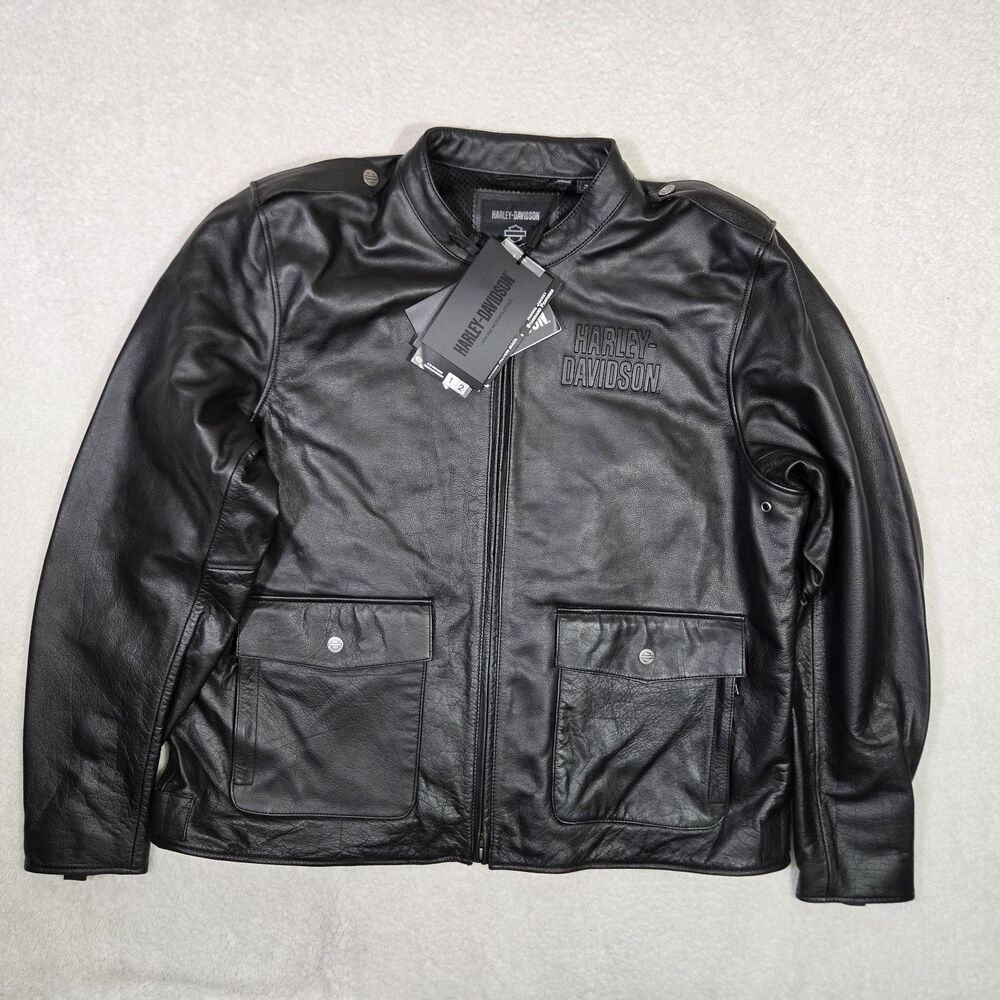 Harley Davidson Mens 2XL Layering System Captains Leather Jacket Black 98022 XXL